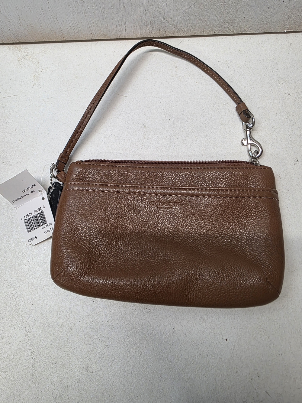 Coach Park Leather Medium Wristlet F51683 SV/Saddle Brown NWT